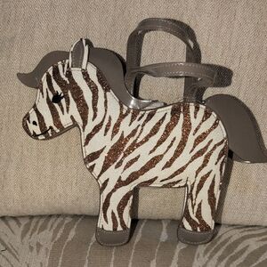 Gymboree White and Tan Mini Handbag With Gold Glitter Zebra Stripes NWT